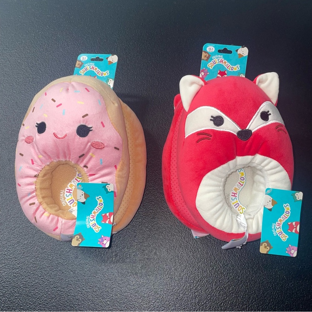 Squishmallows Pink Donut & Red Fox Plush Slippers Size 13-1 kids